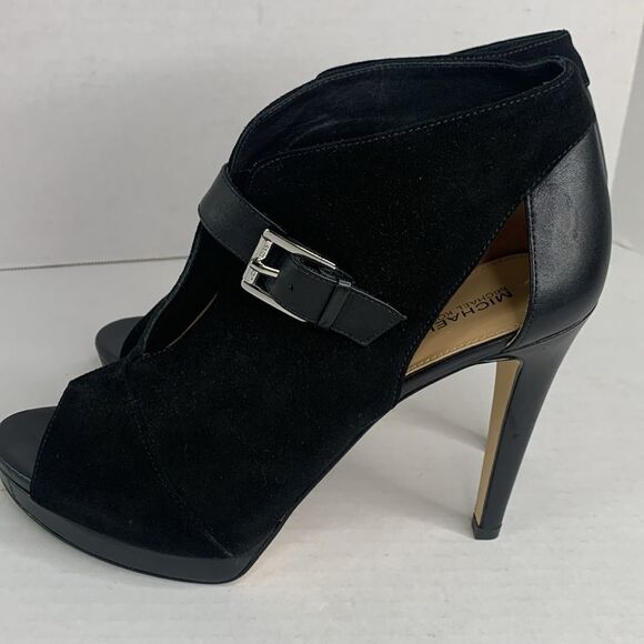 Michael Kors Isabella black suede leather peep toe heeled ankle booties NWOT - Picture 7 of 11